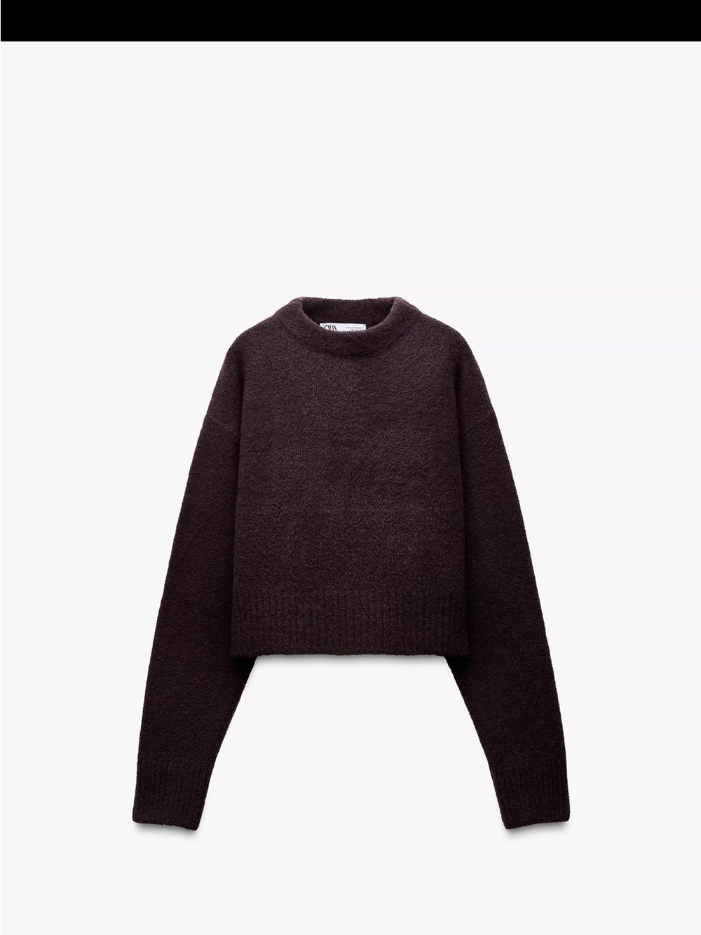 Zara Dark Plum Cropped Crewneck Sweater